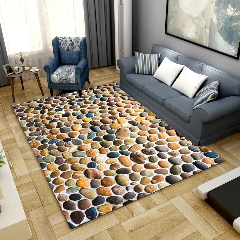 3D Cobblestone Pattern Large Flannel Carpet Bedroom Rug Alfombra Kids Area Rugs for Home Living Room Bedroom Decoration