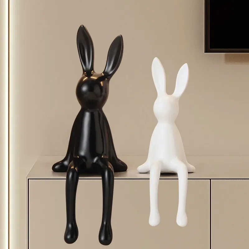 for Creative Long Eared Rabbit Sitting Ornament for Living Room Porch TV Cabinet Niche Model House Home High End Decoration