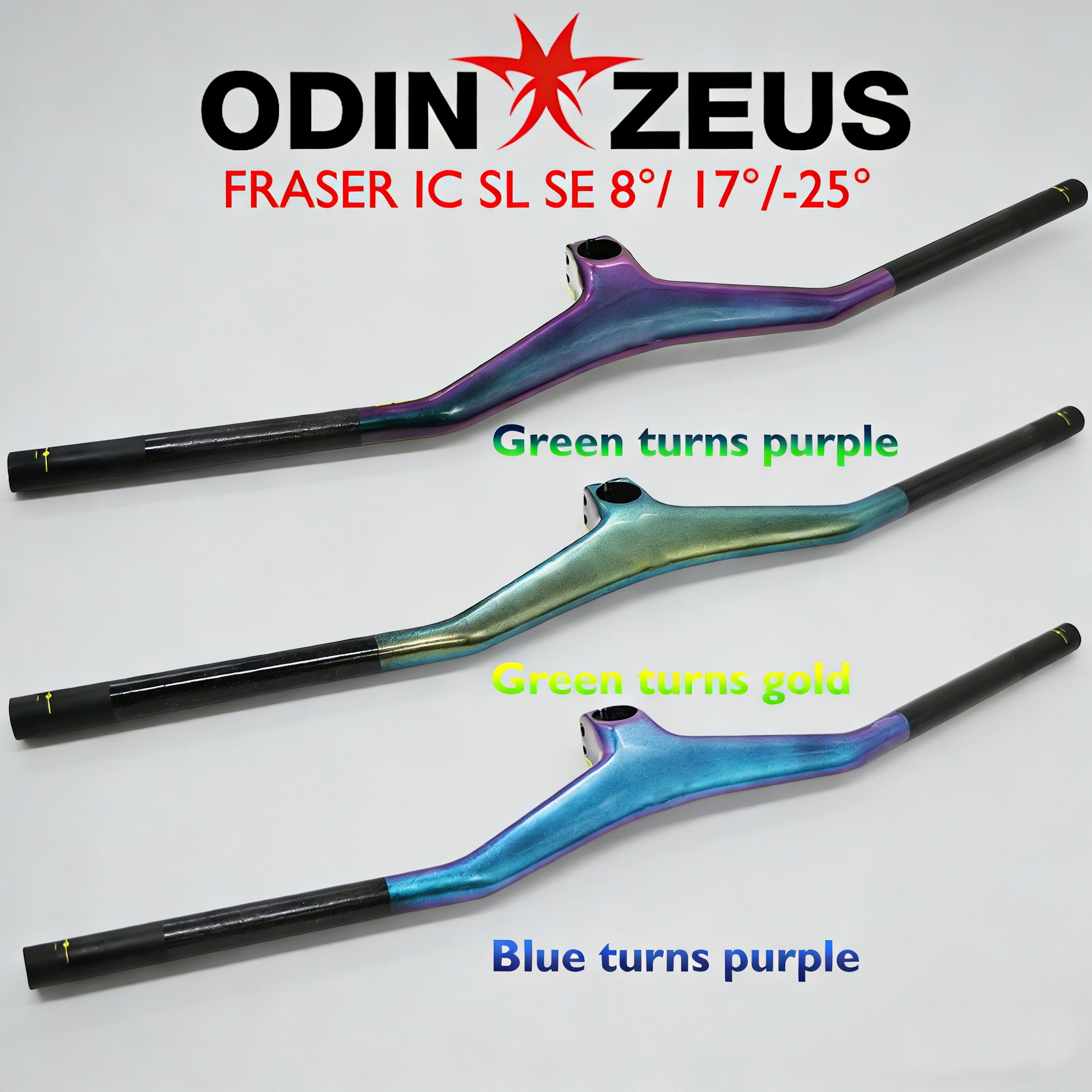 

ODINZEUS carbon fiber MTB bicycle handlebars, integrated handlebars, FRASER IC SL SE, 8°/17°/25°, 28.6mm, gradient color, 740mm