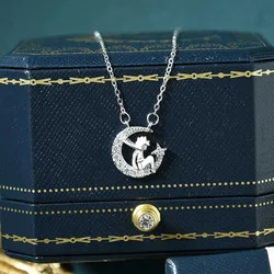 S925 Sterling Silver Fashion Little Prince Moon Pendant Necklace Clavicle Chain Luxury Fine Jewelry Women Wedding Gift