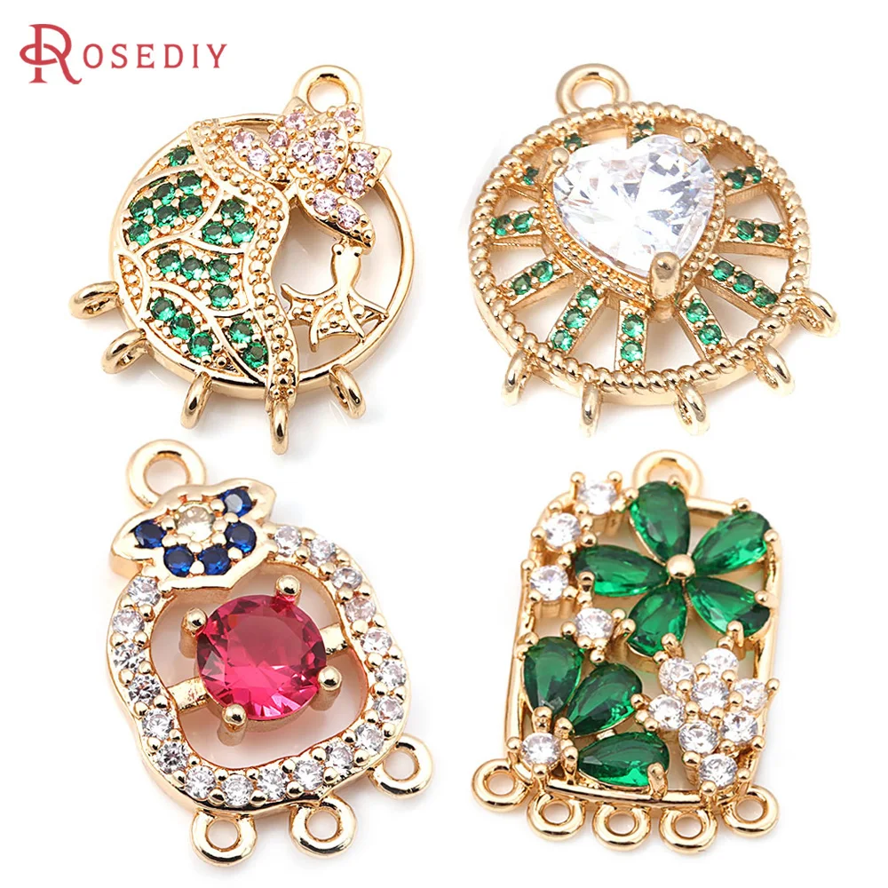 

18K Gold Color Brass and Zircon Round Heart Earring Connect Charms Connector Jewelry Making Diy Accessories