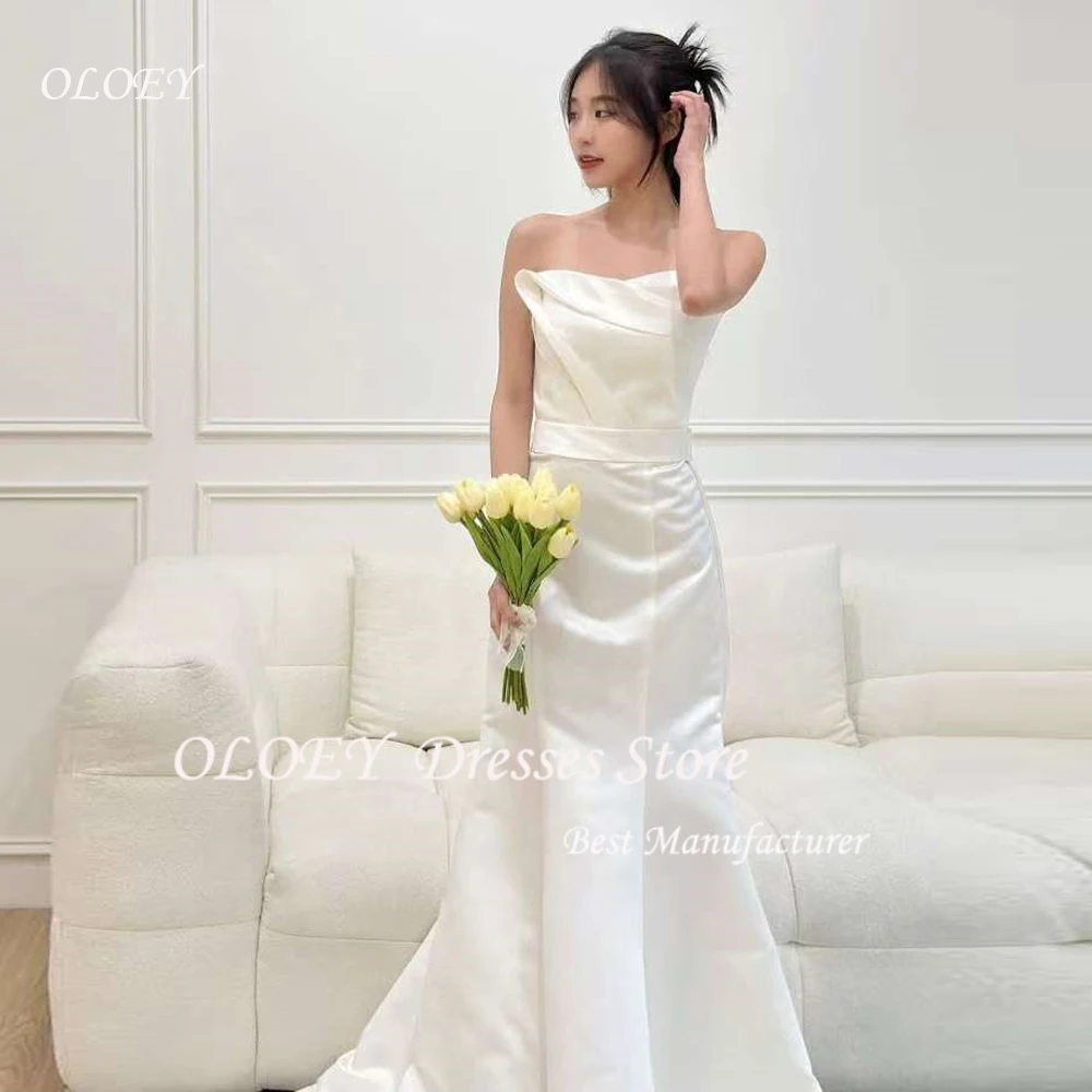 

OLOEY 2025 Strapless Korea Mermaid Trumpet Wedding Dresses Sleeveless Satin Bridal Gown Floor Length High Waist 웨딩드레스 Customised