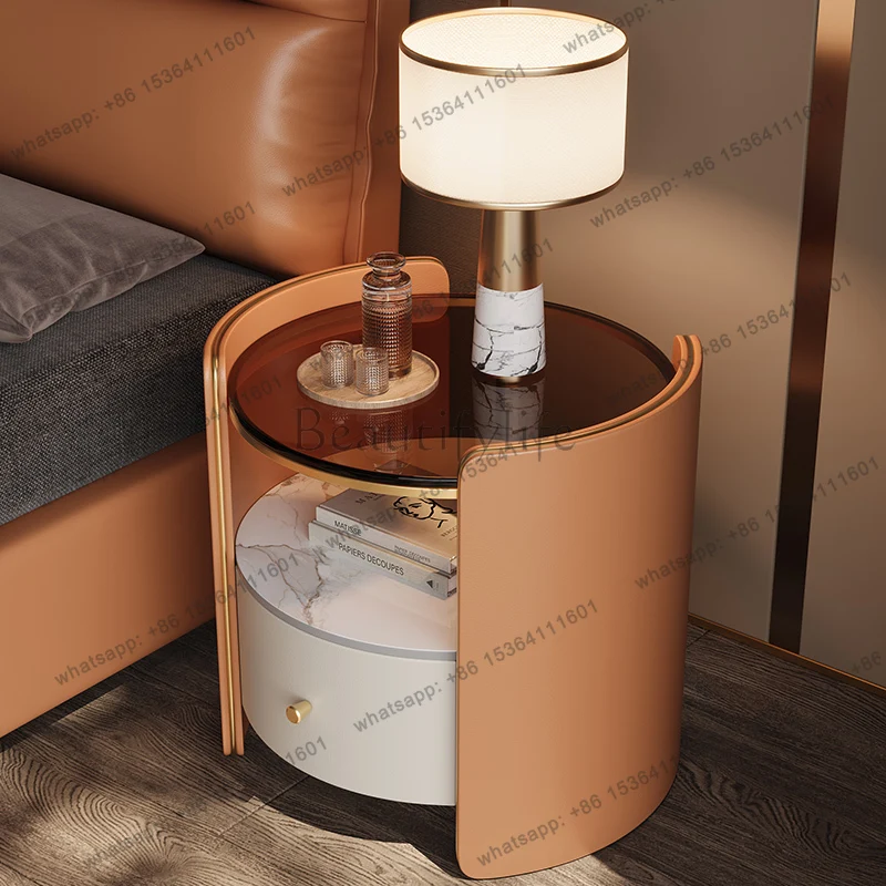 new round bedside table light luxury high-end bedside table simple modern solid wood small storage