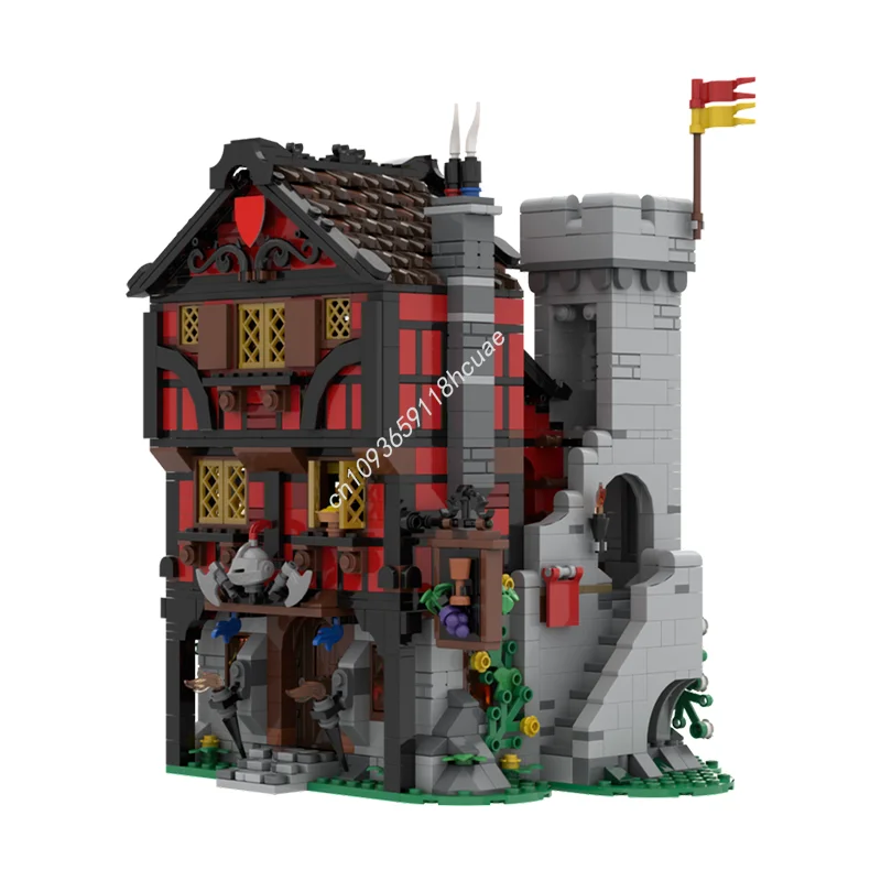 767PCS MOC Castle Guarded Inn - Medieval Town Square Modular Model Building Blocks Stacking Bricks Creative Kid Toy Gift Diy