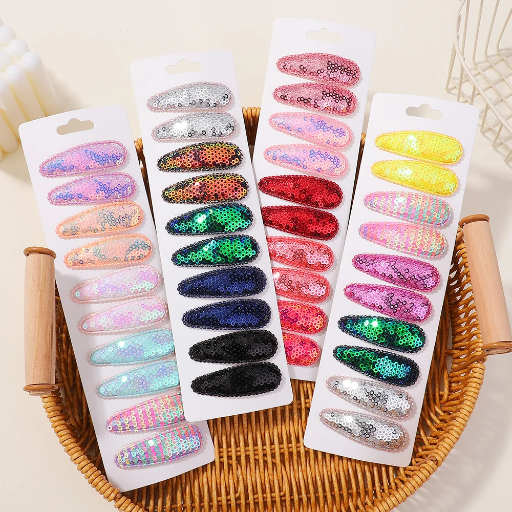 10Pcs/Set Gradient Sequins Metal BB Clips Hair Clips for Kids Handmade Solid Color Hairpins Barrettes Girl Hair Accessories Sets