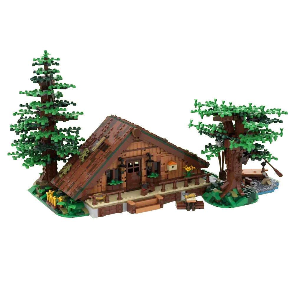 Gobricks MOC Forest Cabin Villa Architecture Building Blocks Model Forest Unique House Bricks Toys for Children Birthday Gifts