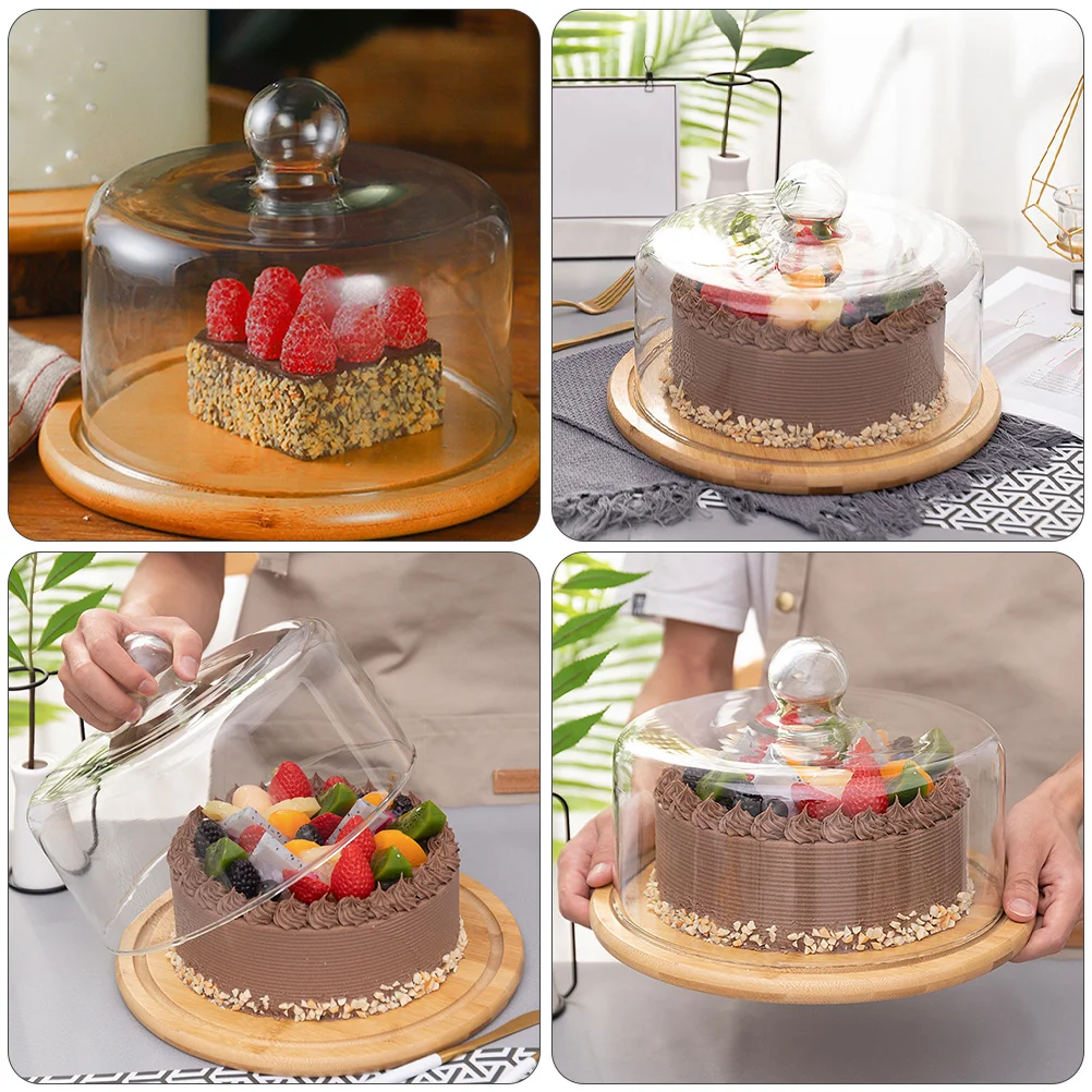 Cake Display Tray Stand with Bell Tent Creative Bread Plate Clear Container Lid Shelves Cover