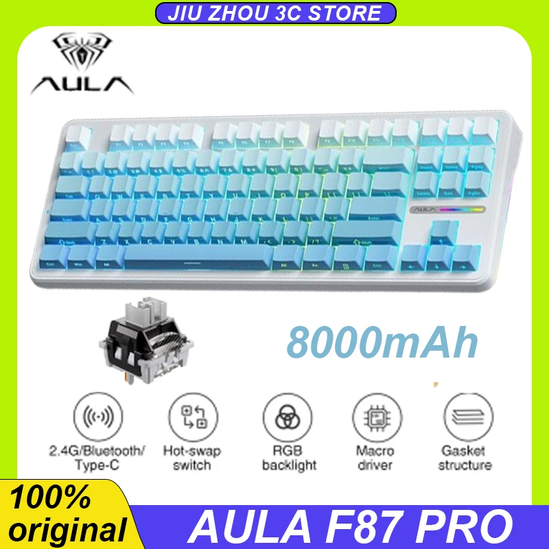 

Aula F87 Pro Mechanical Keyboard Wired 2.4g Wireless Bluetooth 5.0 Tri Mode 87 Key Hotswap Rgb Pbt Customized Pc Gaming Keyboard