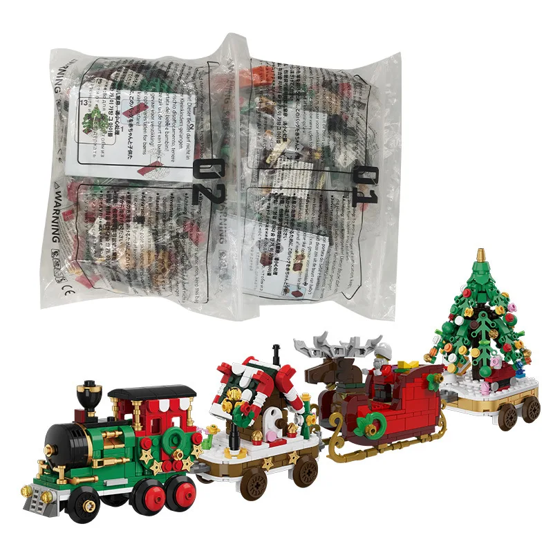 Weihnachtsschlitten, kleine Partikel, Süßigkeitenhaus, Bausteine, Zug, Weihnachtsbaum, Kinder, DIY, Geschenk für den Urlaub