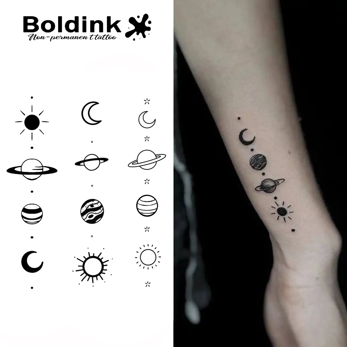 Boldink Celestial Bodies Temporary Tattoo,Lasts To 15 Days New Technology Magic Waterproof Semi Permanent Sticker.