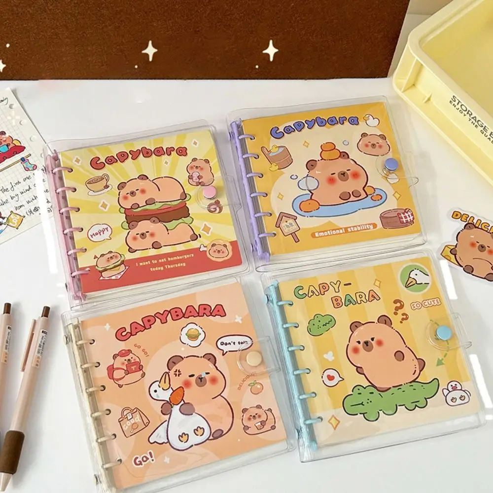 Imagem -04 - Mini Capivara Notebook com Buracos Pasta de Folhas Soltas Bonito Memo Pad Transparente Material Escolar Desenhos Animados Estética Notas Diárias