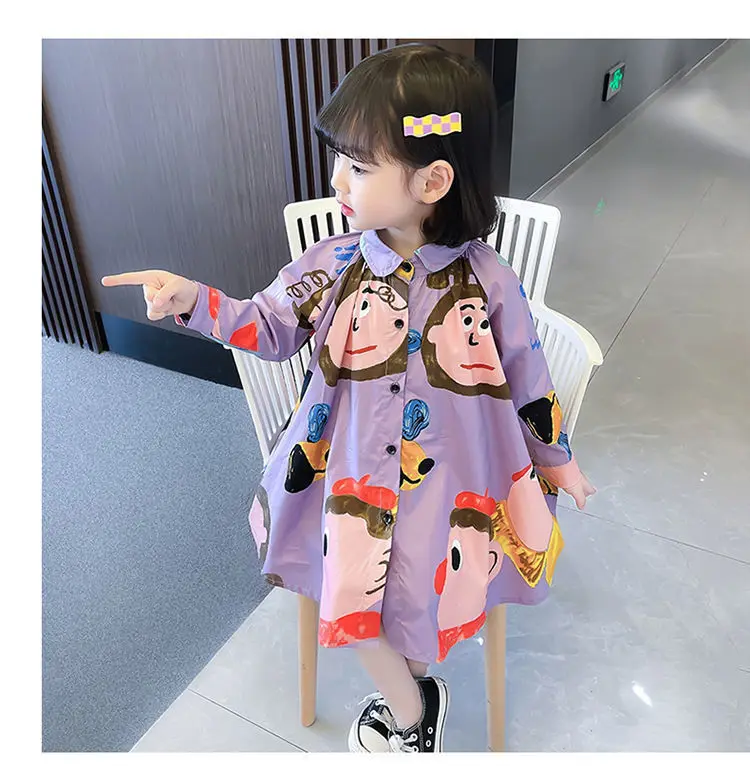 2024 Spring Autumn Girls Cartoon Print Long Sleeve Dress Fashion Design