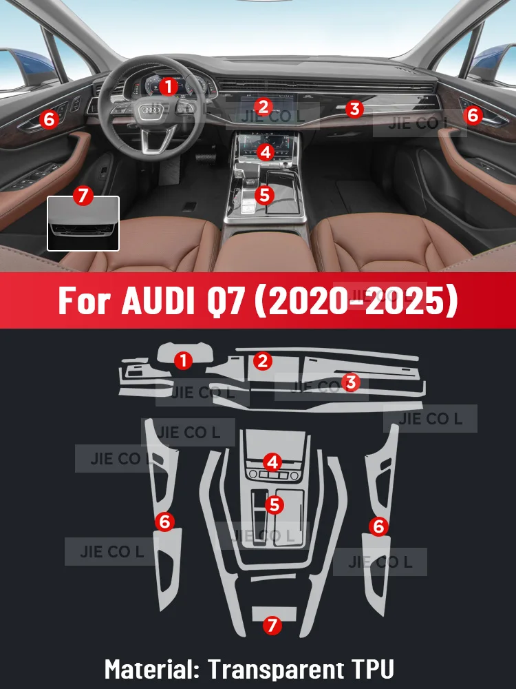 Anti-scratch Car Interior Center Console Media Dashboard Navigation TPU Protector Film For AUDI Q7 2020-2025 2024 Sticker