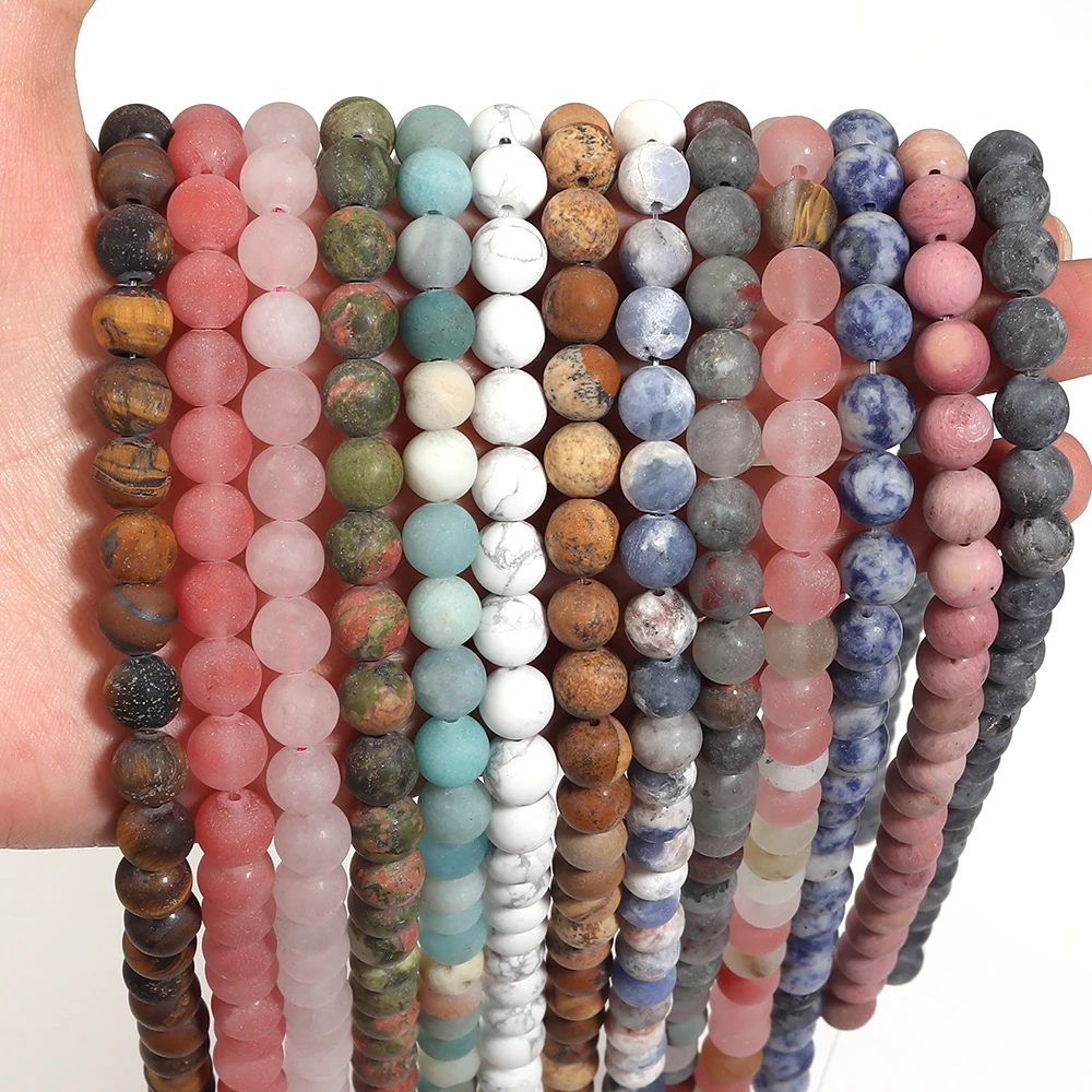 36-60 Stück 6/8/10mm Runde Matte Natursteinperlen Amazonit Türkis Quarz Lose Perlen DIY Armband Halskette Schmuckherstellung – Detail 3