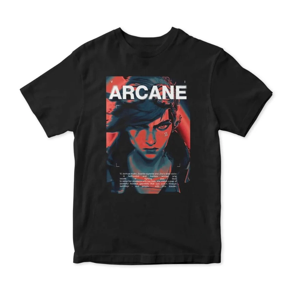 Camiseta Arcane Animated Series Vi, ropa gráfica, camisa de manga corta, camiseta para hombre para todas las estaciones, Camiseta informal negra de algodón