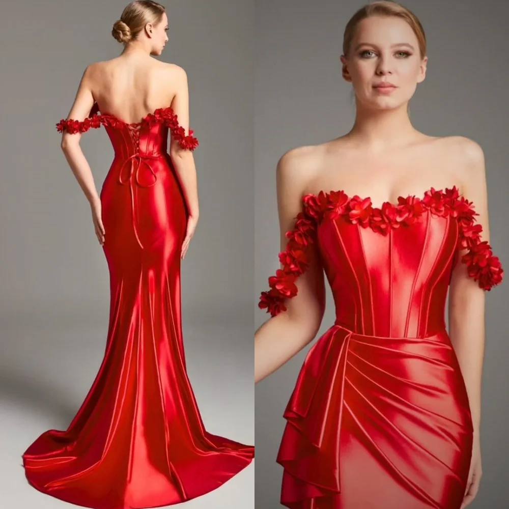 Aangepaste zeemeermin luxe rode satijnen avondjurken Mode off-the-shoulder homecoming-jurken Moderne jurken voor speciale gelegenheden