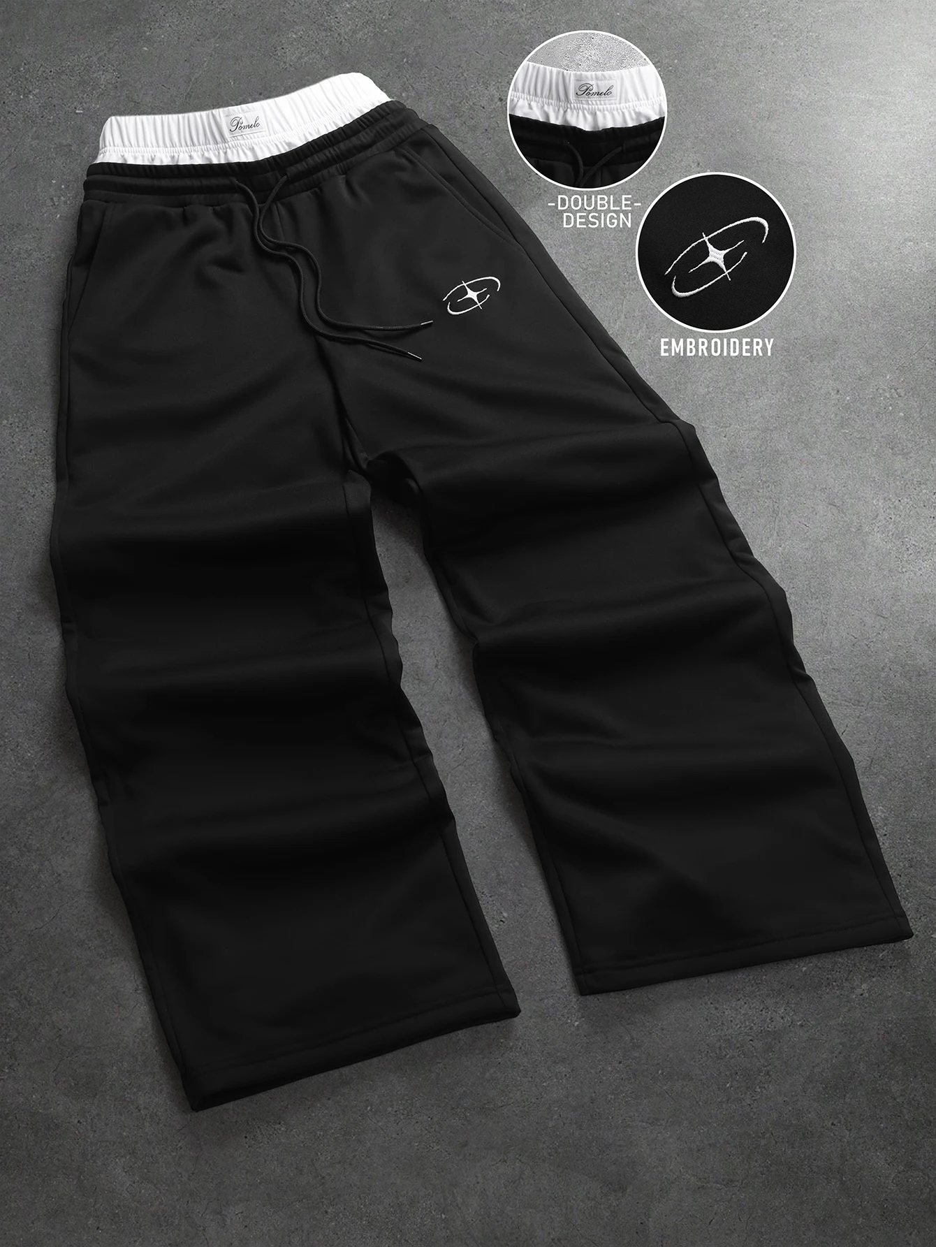 Fitness-Freizeithosen für Damen und Herren und Streetwear-Hosen mit Stickerei, doppeltem Bund, weitem Bein und Kordelzug, Größe S-2XL – Detail 4