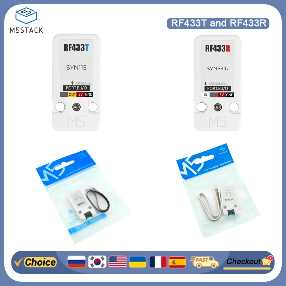 

M5Stack RF433T RF433R 433MHz Transmitter Receiver Kit for Arduino ESP32 IoT Remote Control Wireless Radio Module for Smart Home