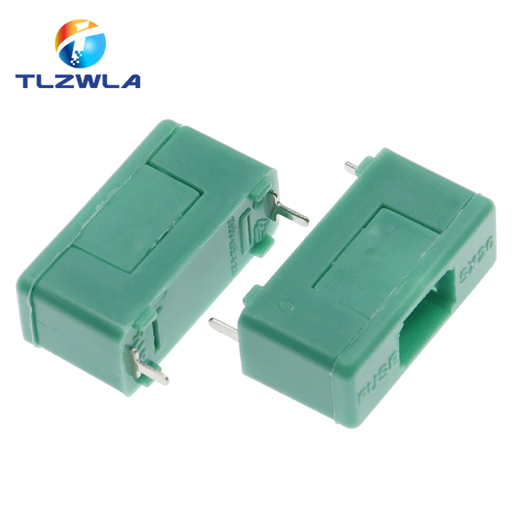 10PCS 5X20MM Fuse Box 250V Bayonet Type Fuse Holder With Cover Green Color 5*20mm PCB Terminal Foot distance 15mm 22mm