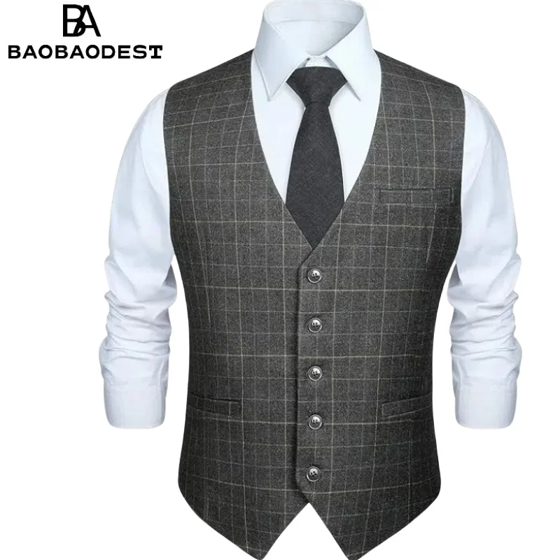 

Men's Cotton Plaid Vest - Slim Fit Formal Waistcoat for Wedding, Business & Party, Vintage Lapel Design, Elegant Suit Jacket, Cu