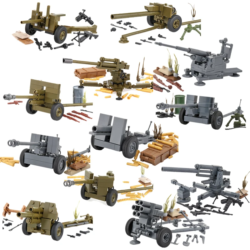 

WW2 German Soviet Military Weapons Building Blocks Army Soldier Figure Anti-tank Gun Cannon Shell Parts Bricks Toys For Children