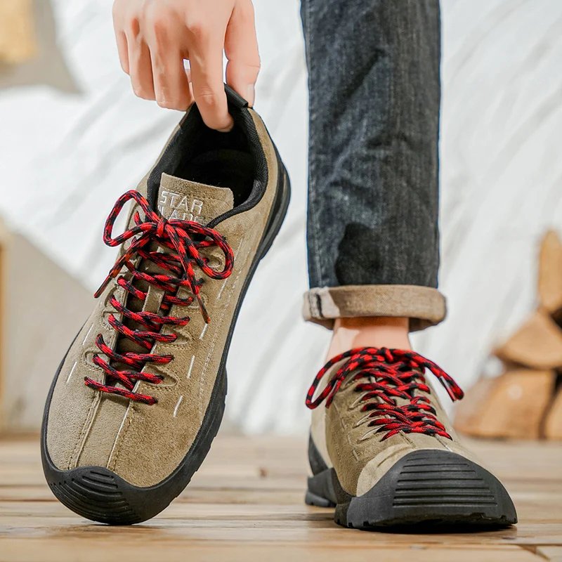Autumn Rugged Work Trekking Boots For Men Anti Slip Shock Absorbing Bottom Casual Outdoor Mountain Hiking Shoes