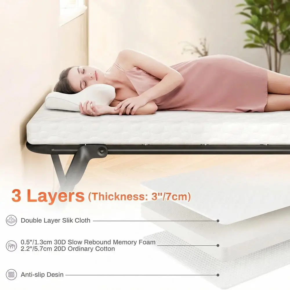 

Folding Bed,Rollaway Bed with Mattress for Adults,Portable Bed,Metal Frame with Memory Foam Mattress,for Bedroom,Office,Camp,No