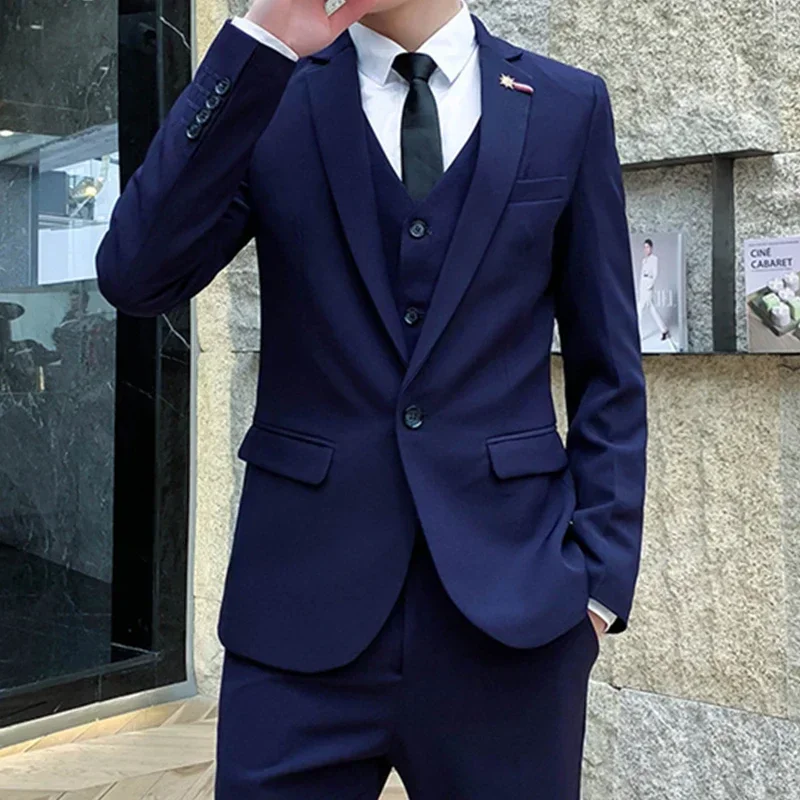 

Fashion Notch Lapel Men Suits Casual Business Solid Color Wear Wedding Banquet Tuxedo Formal Suit 3 Piece (Blazer+Vest+Pants)