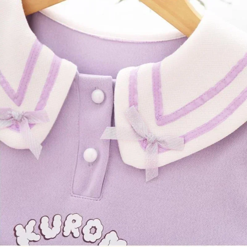 Sanrio Kuromi Children Anime Clothing Spring Autumn Cartoon Girl Peter Pan Collar Fake Two Dresses Kids Plaid Cute Festival Gift