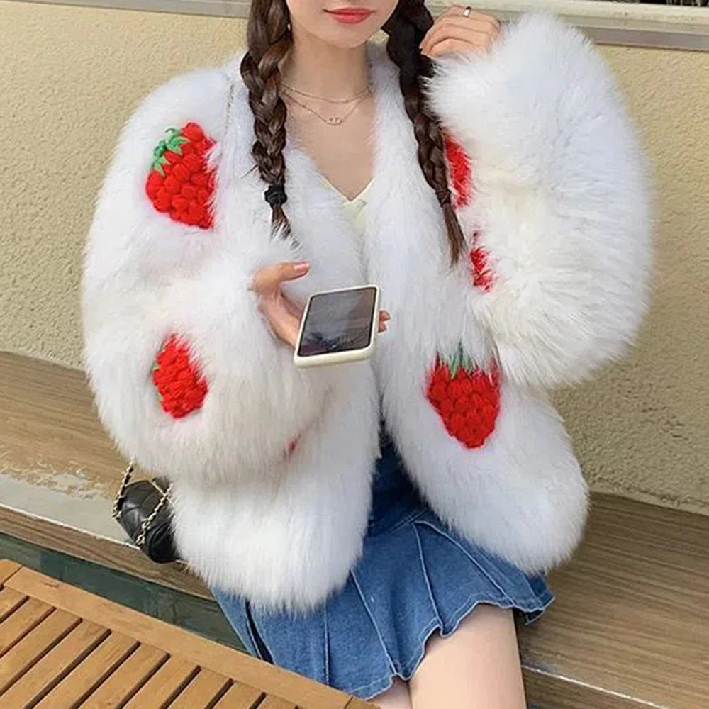 

Strawberry Sweetheart "new winter sweet imitation fox fur woven fur young style fur coat for women jacket