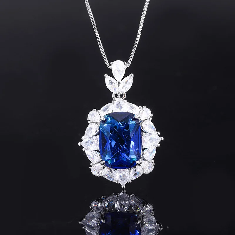 Luxury brand genuine real jewels 2022 New Fashion Imitation Royal Blue Treasure Pendant Ring Hand Inlaid Diamond Set Main Stone