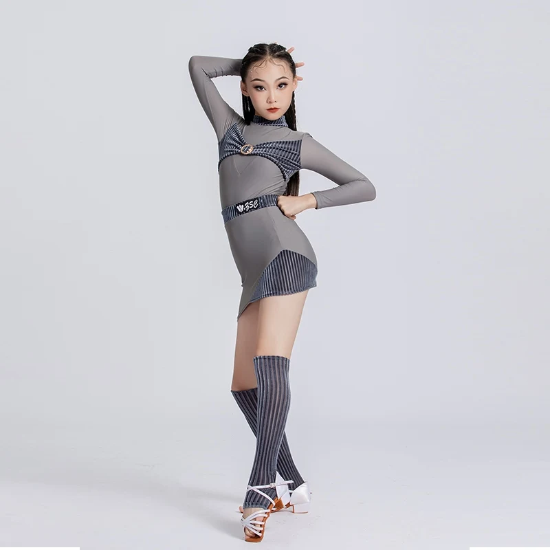 

Fashion Girls Ballroom Dance Competition Costume Long Sleeves Latin Dance Clothes Children'S Latin Dance Professional Wear 8673
