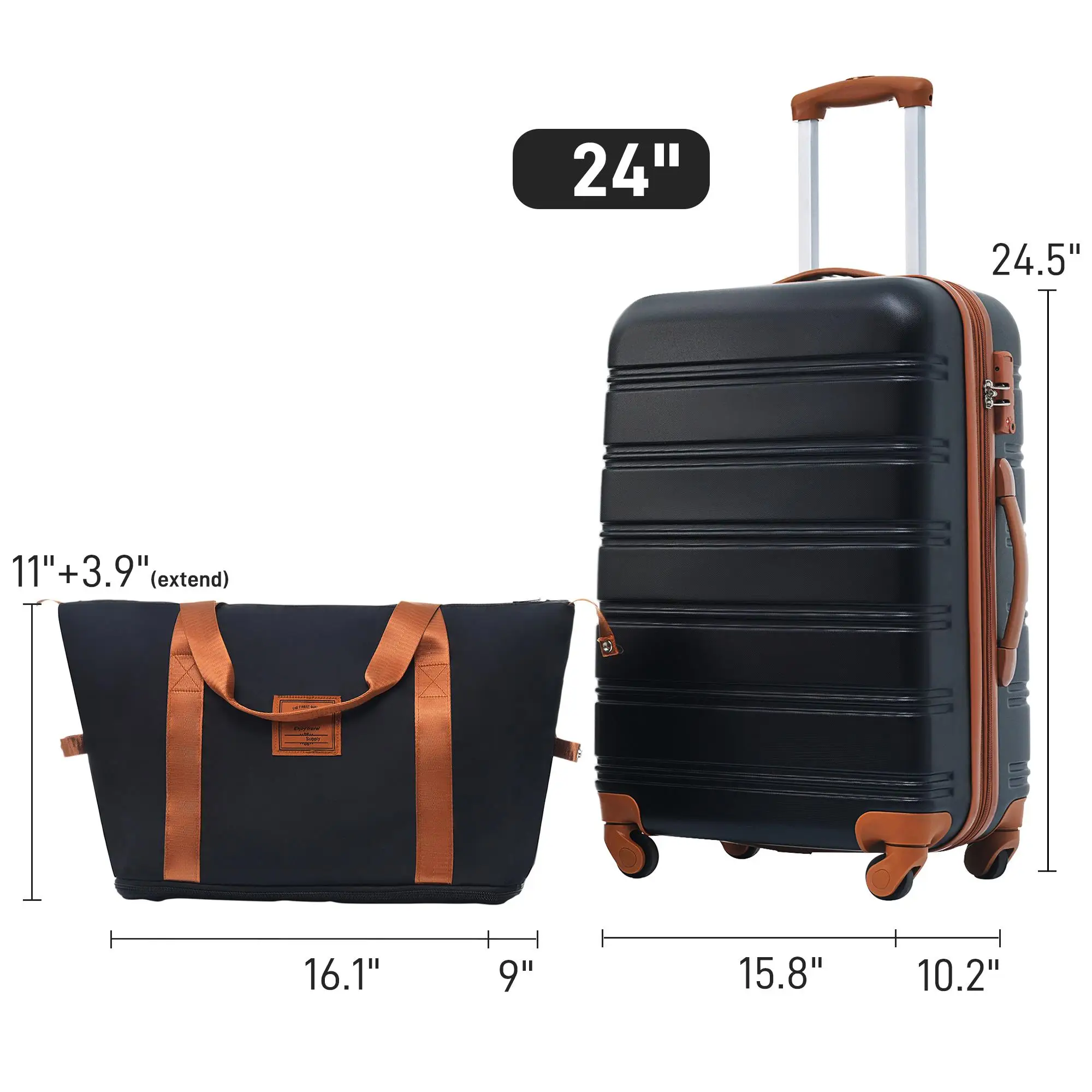 Lightweight 24in Hardshell Luggage Set with TSA Lock & Spinner Suitcase – Travel Bag Included