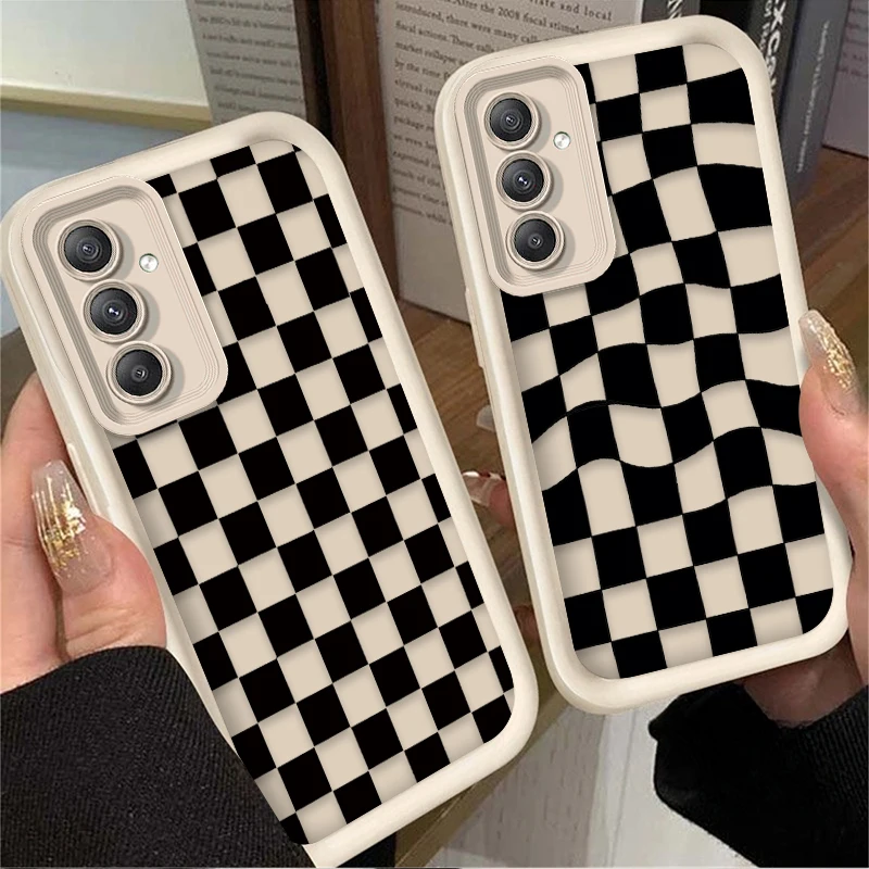 Black and White Checkered Case For Samsung Galaxy A54 A05 A05S A34 A24 A14 A53 A33 A23 A13 A52 A52S A32 A22 A12 A71 A51 A31 A50
