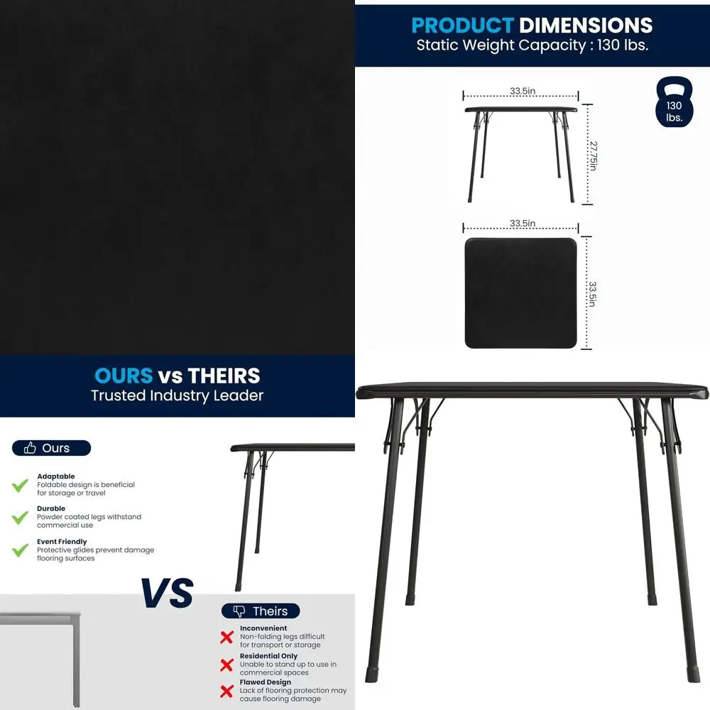 

Складной игровой стол 33.5 Black Square с виниловым покрытием, портативный, для 4 игроков