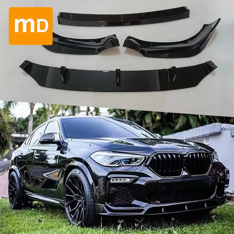 4PCS Gloss Black Front Bumper Lip Diffuser Spoiler Splitter Body Kit Guards For 2020-2023 BMW X6 G06 Black Knight