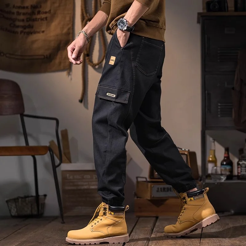 Pantalon Cargo de Style Safari pour hommes, Baggy Hip-Hop en Denim décontracté, tendance, rétro américain, résistant à l'usure, nouvelle collection 2025