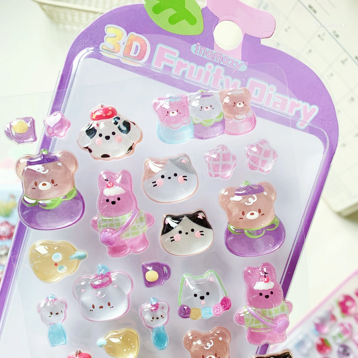 1 pc/4 pcs Cartoon Fruit Diary Drop 3D Relief Stickers Scrapbooking DIY Journaling Stationery Diary Decor School Cute Stickers