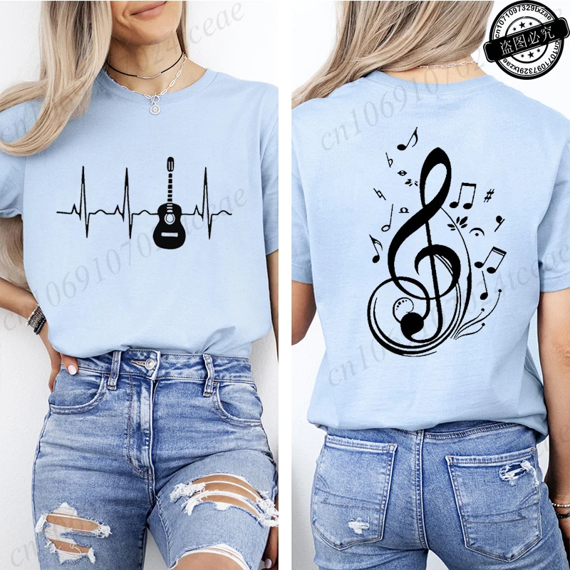 Music Notes Printed T-Shirt for Women,Graphic Tee Shirts Clothes, Short Sleeve O Neck Tops, Aesthetic Women's Tee T-Shirts Tops