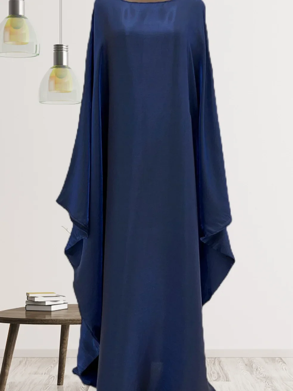 Muslim  High-End Solid Color Shiny Satin Batwing Sleeve Dress Long Robe Abaya Loose Maxi Dresss