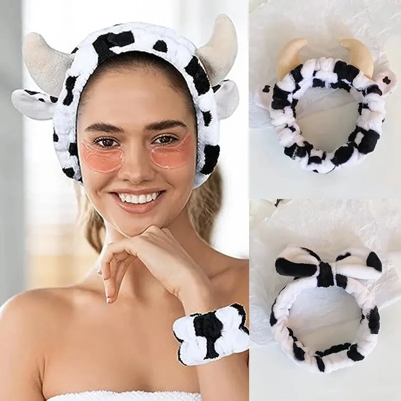 Three Dimensional Cow Headband Super Cute Cowhorn Headband Makeup Headband Womens Plush Hair Accessories