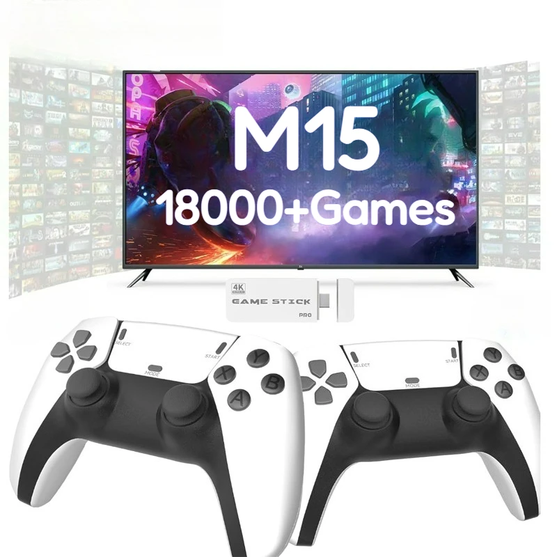 

New Video Game Console M15 4K TV Game Consolas 64G Built in 18000 Games Wireless Controller Gamepad Retro Handheld Game Console
