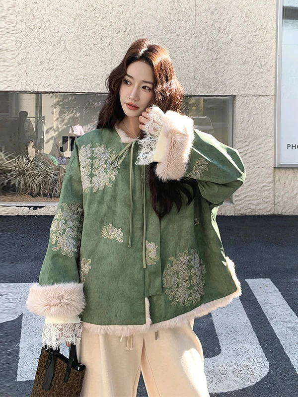 

Новая китайская теплая двусторонняя женская куртка из норки и овчины с тяжелой вышивкой, водонепроницаемая, для осени и зимы