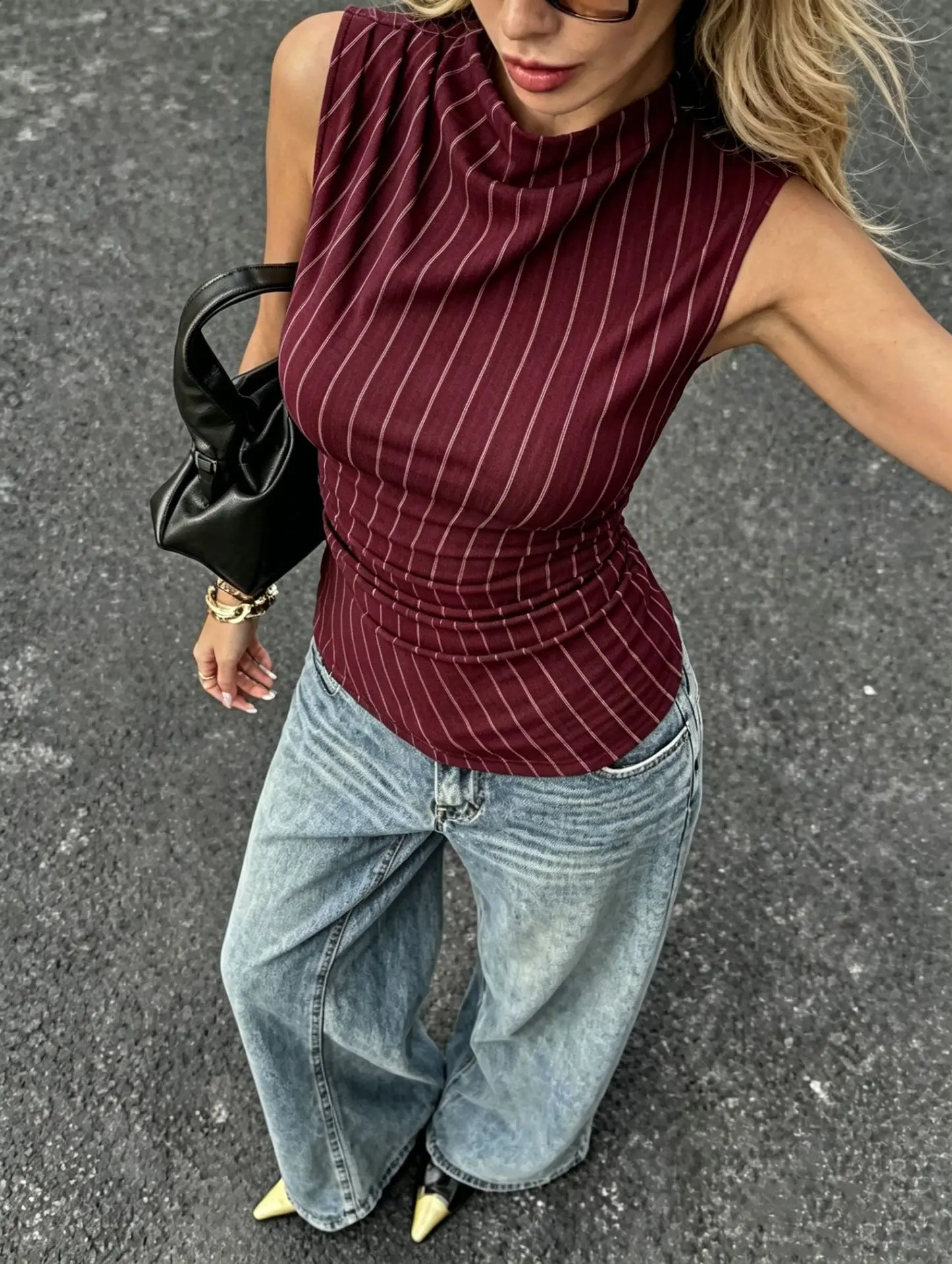 DSMTRC Daily Summer Wear Clothing for Women 2026 Sleeveless Striped Printed O-neck Tank Tops Casual Vest Basic Working T-shirts
