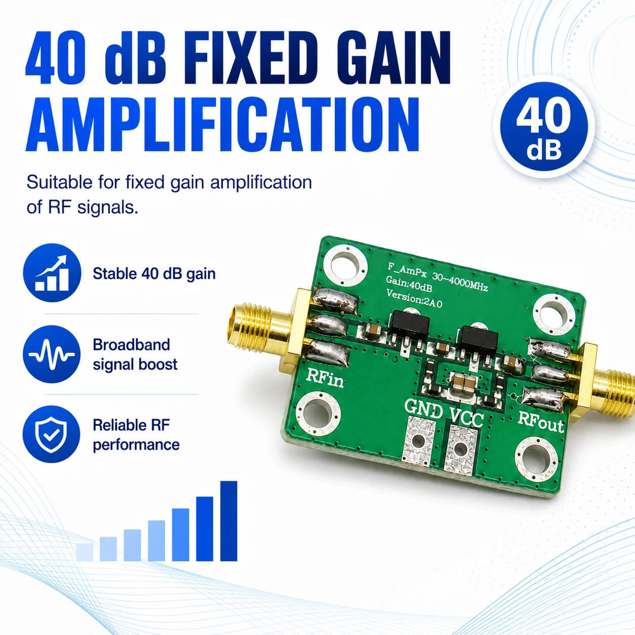 NEU 30-4000 MHz HF-Breitbandverstärkerverstärkung 40 dB rauscharmer Verstärker LNA-Board-Module DC 5 V 50 Ω für FM HF VHFf/UHF – Detail 3