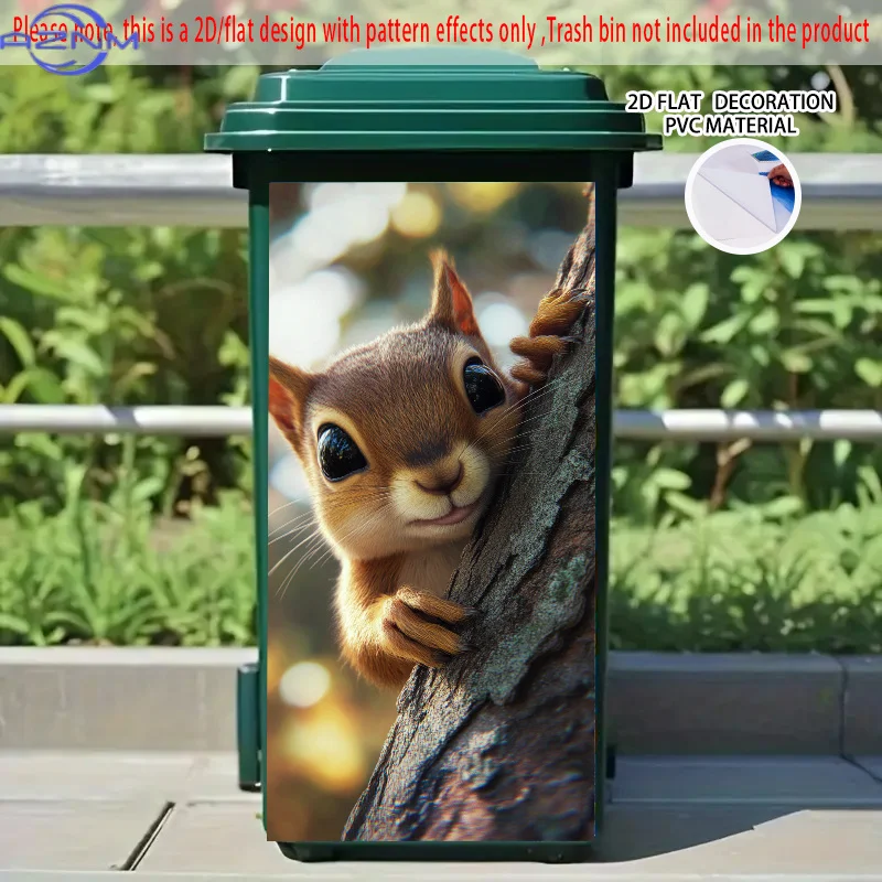 1pc Self-Adhesive Decorative Art Dustbin Sticker - x  Cute Squirrel Clinging to Tree Trunk Design, Durable PVC Material for Tr
