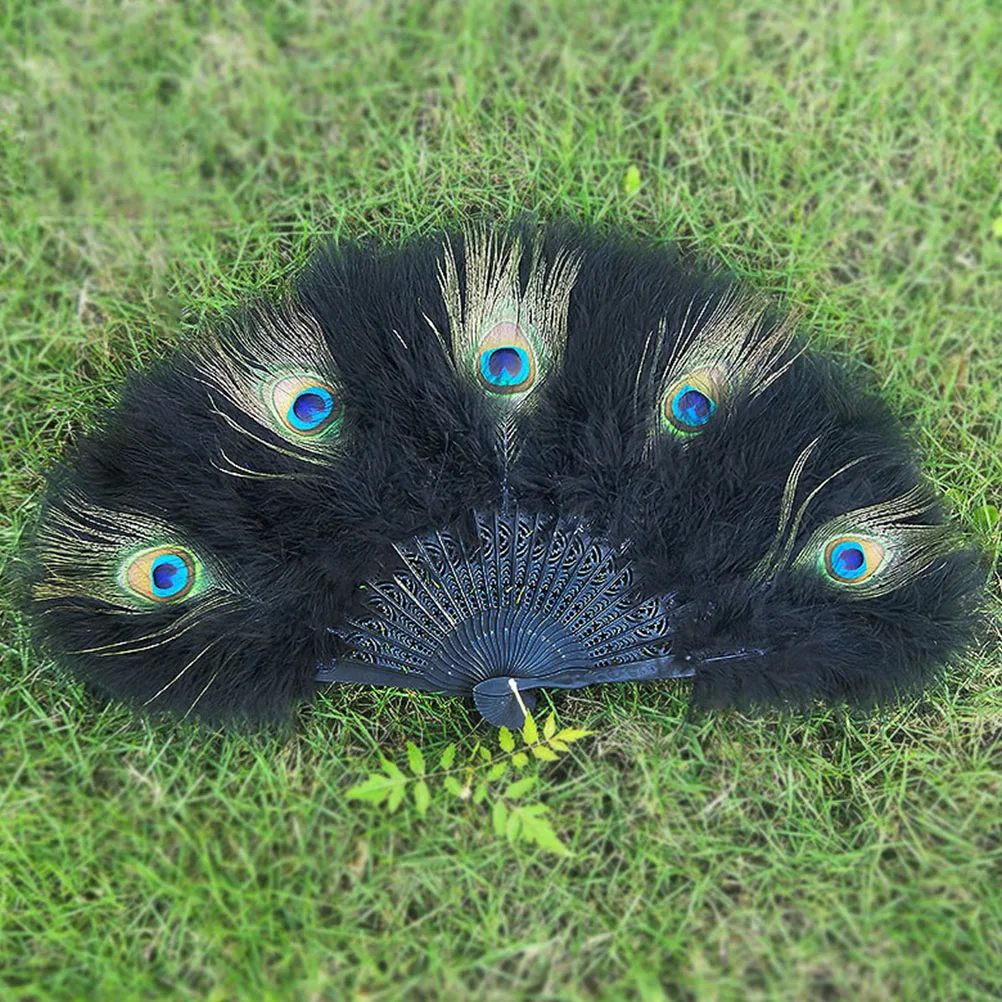 

Black Peacock Foldable Plume Dancing Hand Fans Vintage Design Dancing Hand Fans Yoga Props Wedding Folding Fan Decor