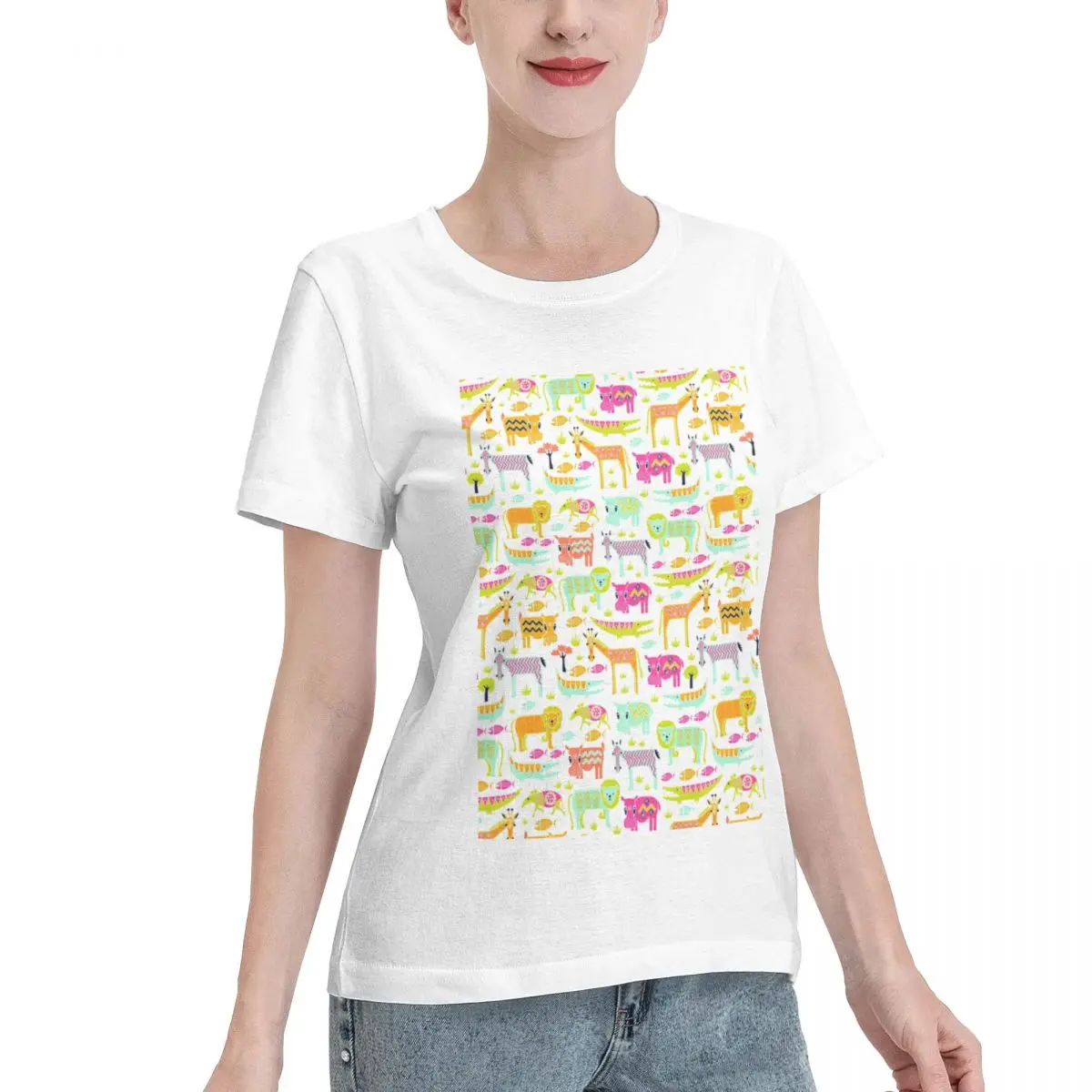 Wardrobe Essential Joyful Jungle Safari Animals Women's T-shirt Versatile Wear Loungewear Top