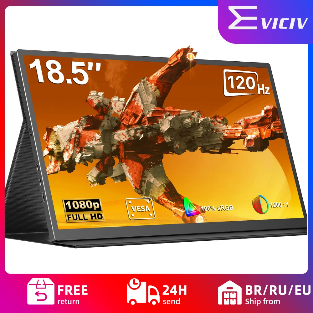 EVICIV Portable Monitor 18.5 Inch 120Hz 100% sRGB 1080P IPS Mobile Display Second Screen with Mini HDMI Type-C for Laptop Mac