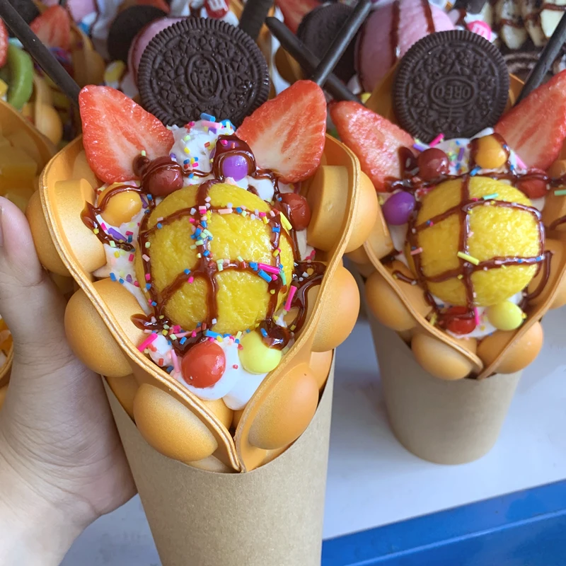 

Ice Cream Dessert Color Fake Cake Food Display Model Strawberry Window Waffle Double Layer Egg Cone Mango Sugar Crushed